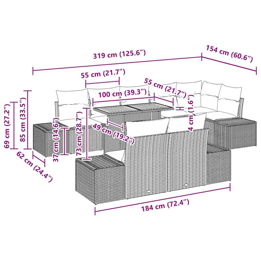 Tuin Eetset Met Kussen 9 Pcs 100 X 55 X 73 Cm
