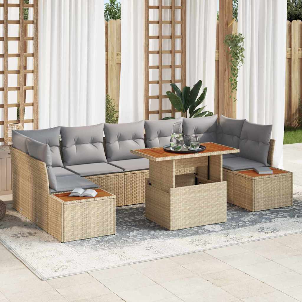 Tuin Eetset Met Kussen 8 Pcs En Beige 100 X 55 X 73 Cm