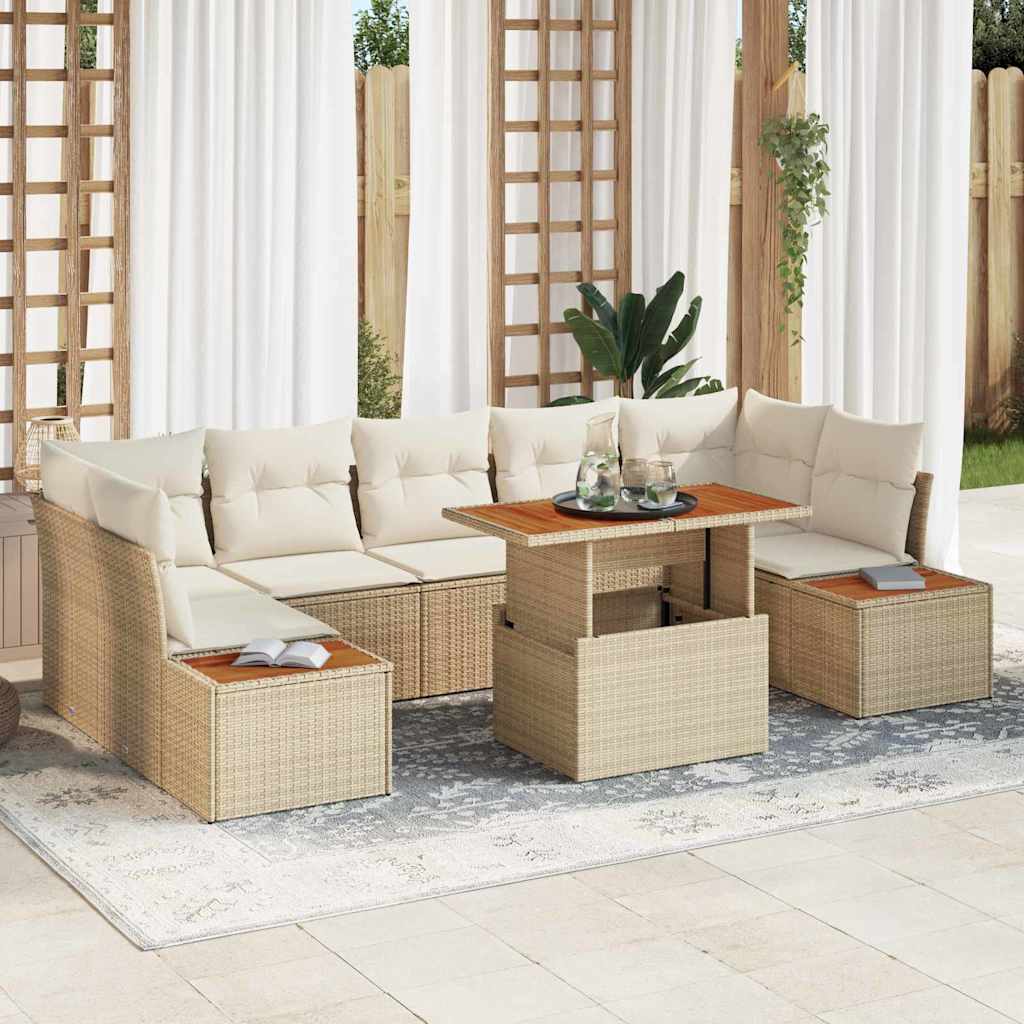 Tuin Eetset Met Kussen 8 Pcs En Beige 100 X 55 X 73 Cm