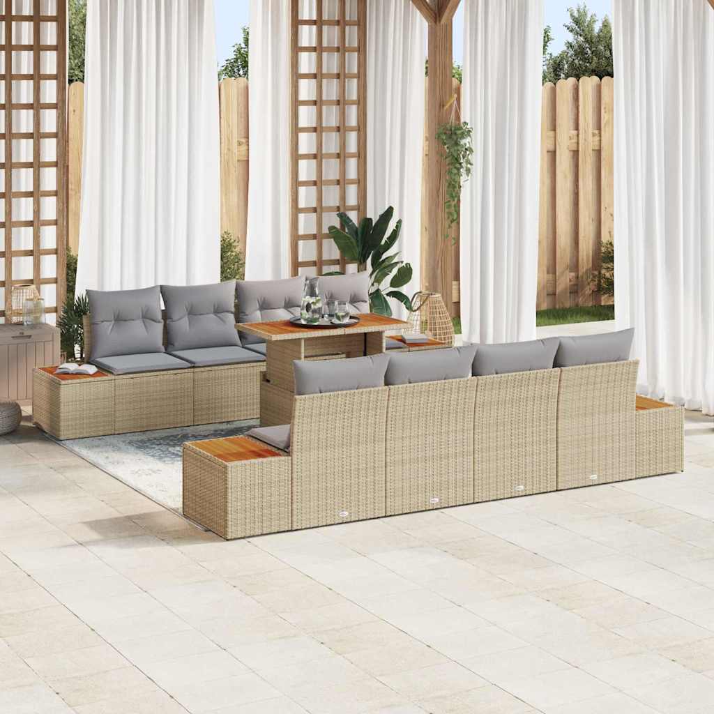 Tuin Eetset Met Kussen 9 Pcs En Beige 100 X 55 X 73 Cm