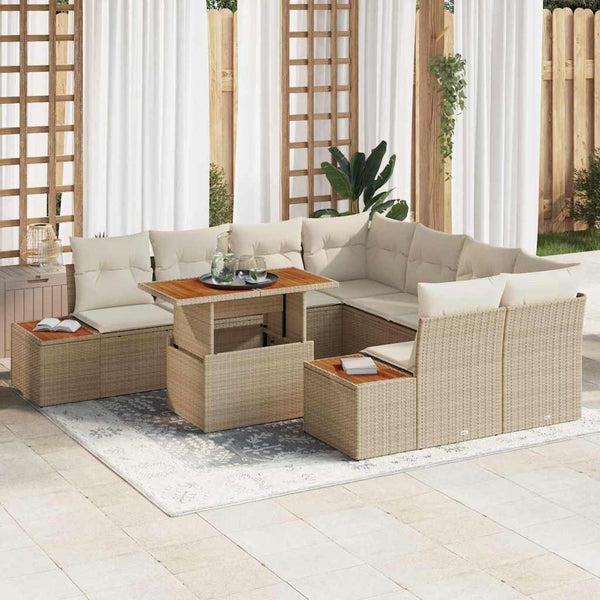 Tuin Eetset Met Kussen 9 Pcs En Beige 100 X 55 X 73 Cm