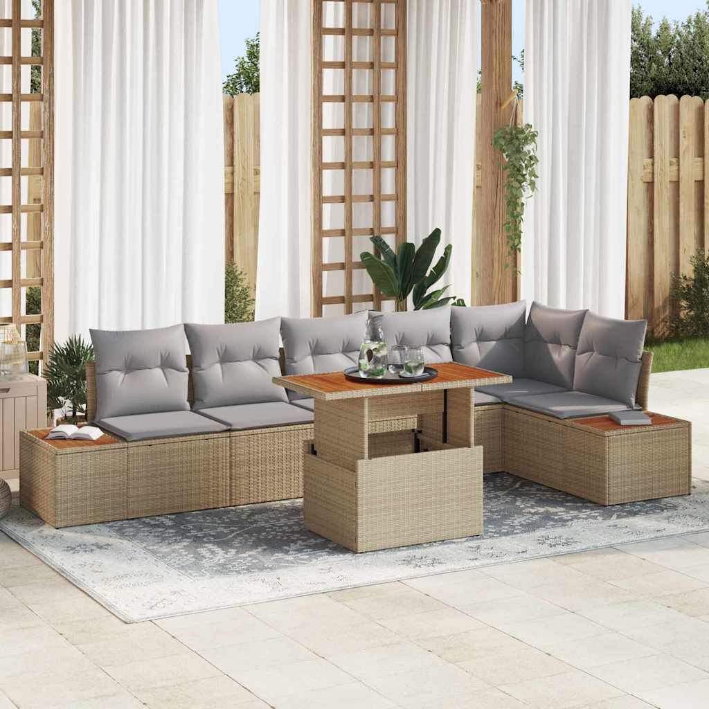 Tuin Eetset Met Kussen 7 Pcs En Beige 100 X 55 X 73 Cm
