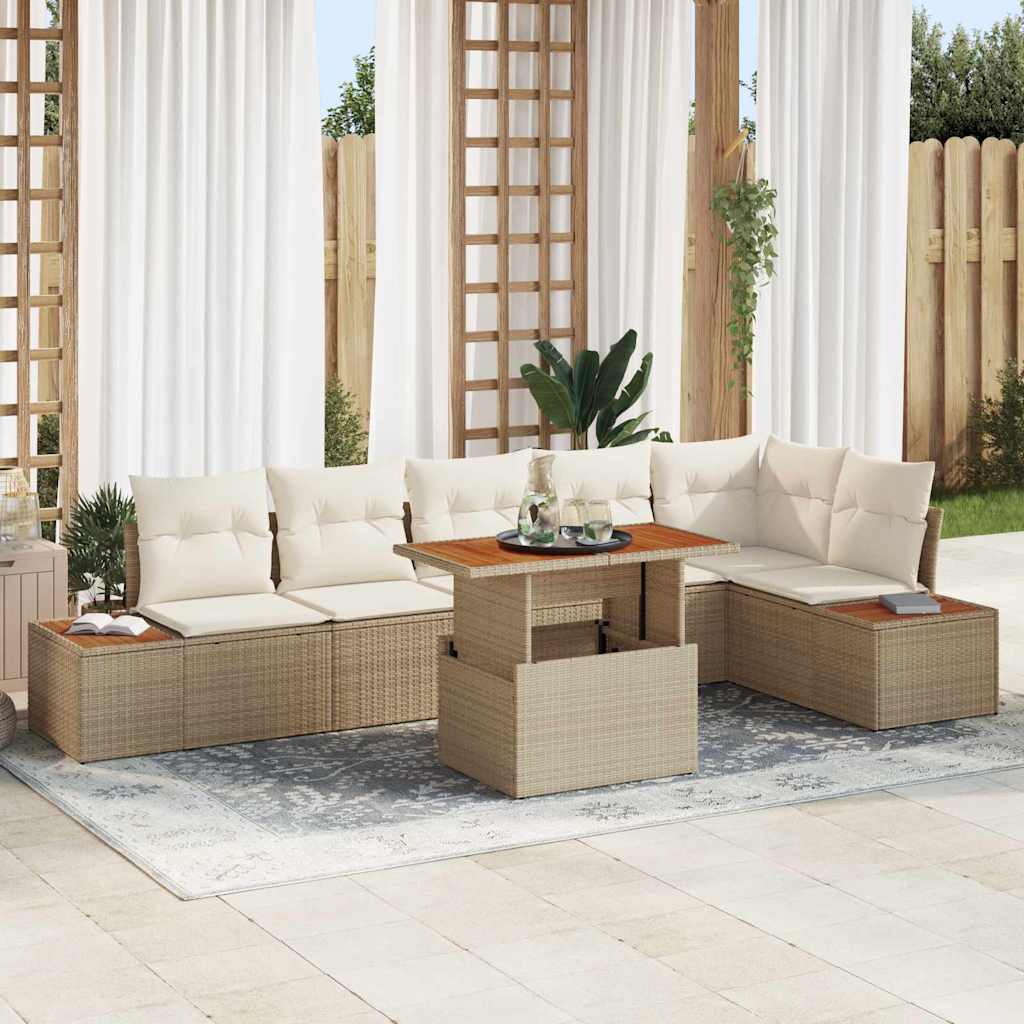 Tuin Eetset Met Kussen 7 Pcs En Beige 100 X 55 X 73 Cm