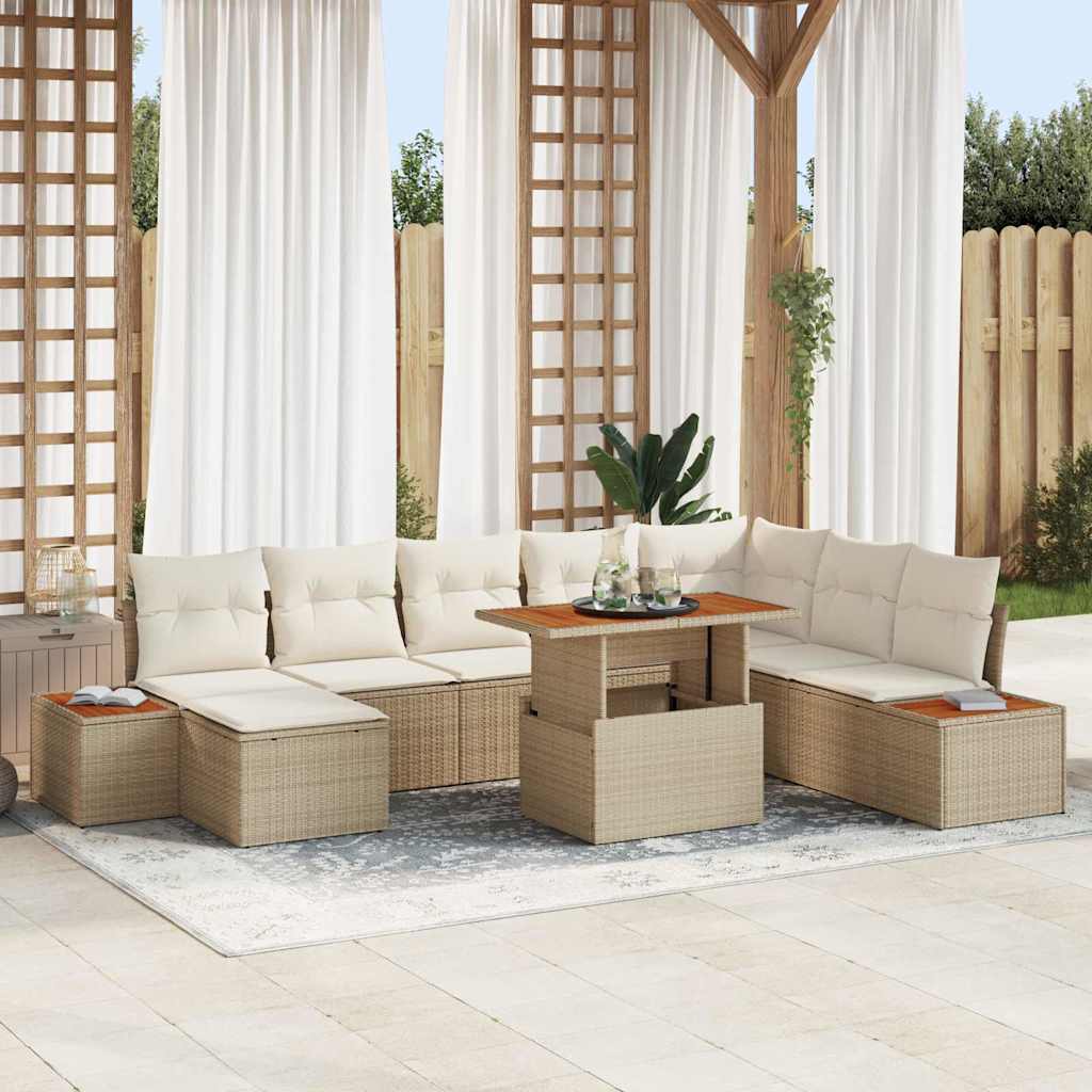 Tuin Eetset Met Kussen 9 Pcs En Bruin