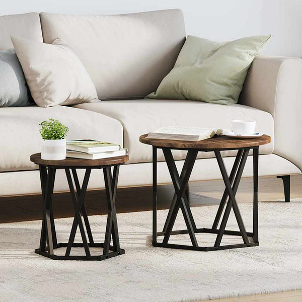 Bijzettafel 2 Pcs Engineered Hout En Staal