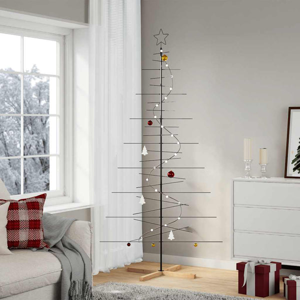 Kerstdecoratie Kerstboom Met Houten Basis Metaal Zwart Zwart