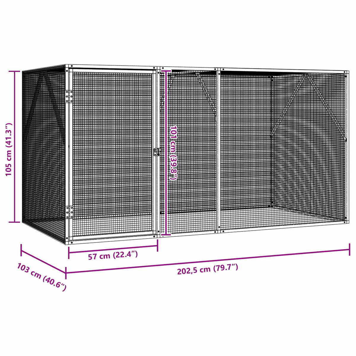 Vogelkooi Zilver 208 X 102 X 108 Cm