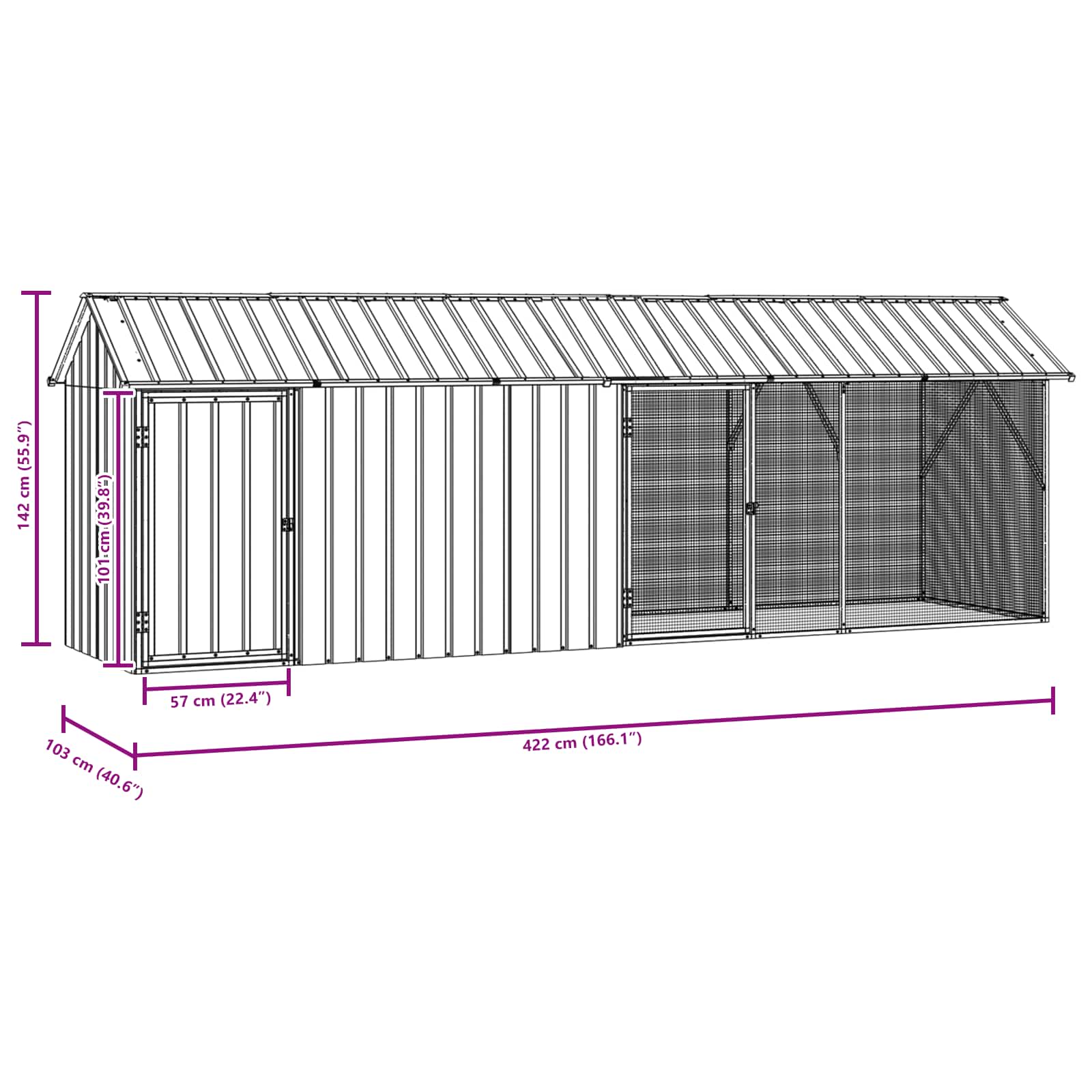 Vogelkooi Antraciet 422 X 103 X 142 Cm Gegalvaniseerd Staal