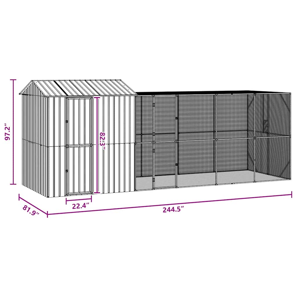 Vogelkooi Antraciet 621 X 208 X 247 Cm Gegalvaniseerd Staal