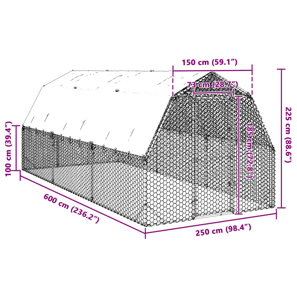 Kippenren Met Dak 2,5X6X2,25 M Gegalvaniseerd Staal