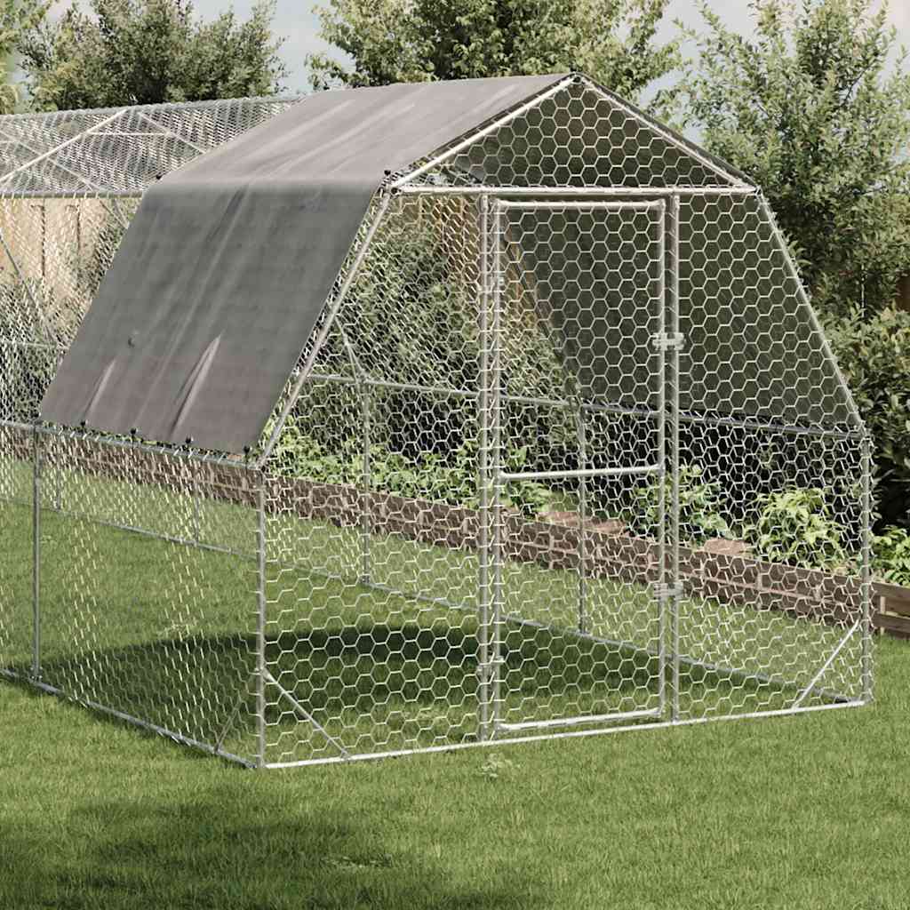 Kippenren Met Dak 2,5X10X2,25 M Gegalvaniseerd Staal