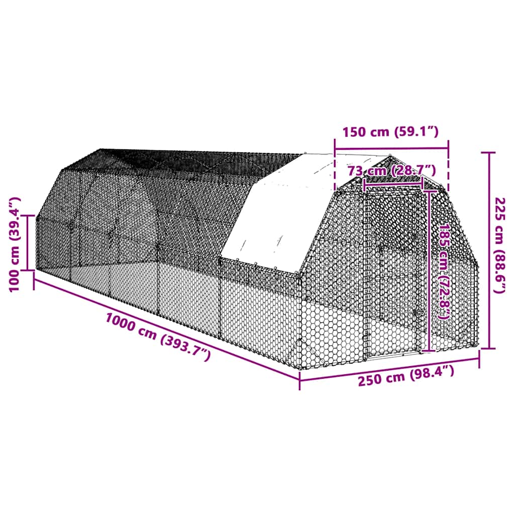 Kippenren Met Dak 2,5X10X2,25 M Gegalvaniseerd Staal