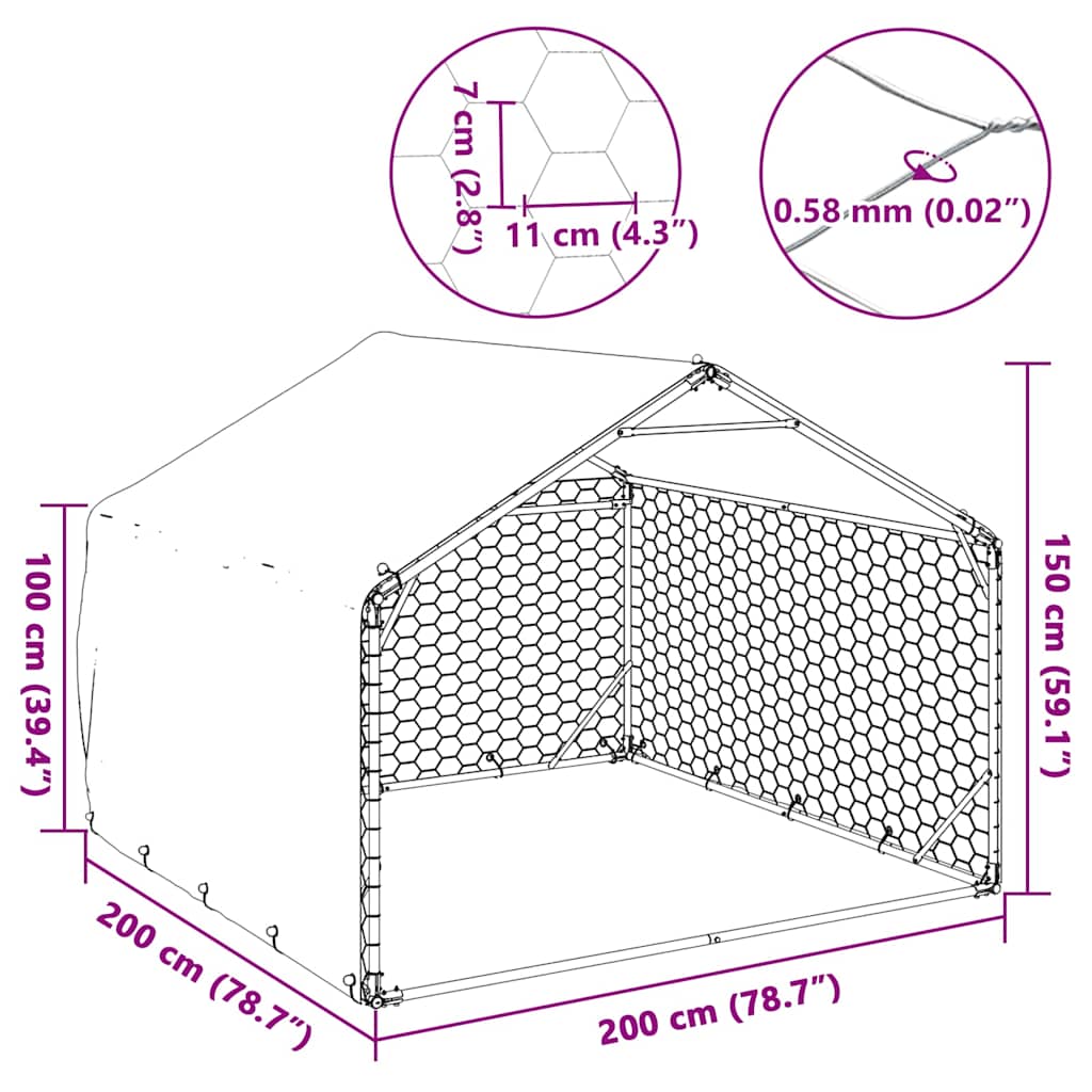 Hondenhok Voor Buiten Met Hoes 2X2X1,5 M Gegalvaniseerd Staal