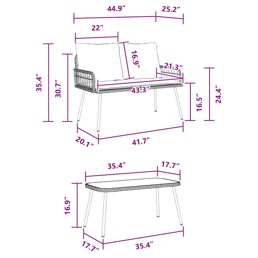 Tuin Eetset 2 Pcs Poly Rattan