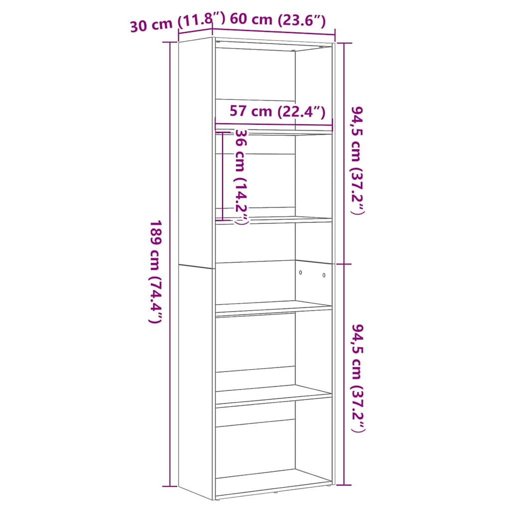 Boekenkast 60X30X Spaanplaat Kleurig Zwart Eiken