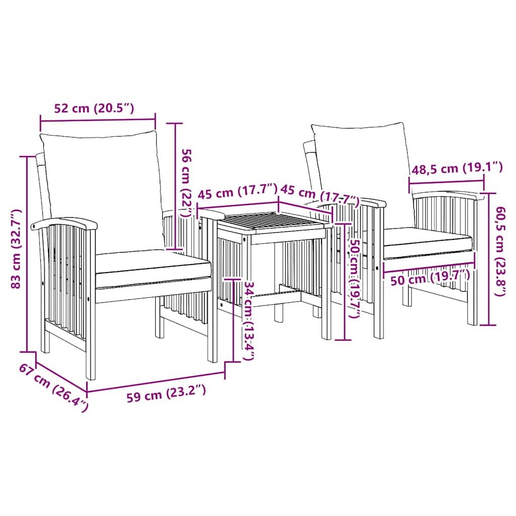 Tuin Sofa Set Met Kussen 3 Pcs Bruin Massief Acaciahout