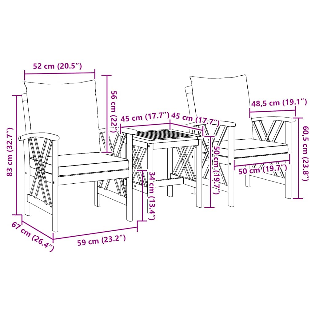 Tuin Sofa Set Met Kussen 3 Pcs Bruin Massief Acaciahout