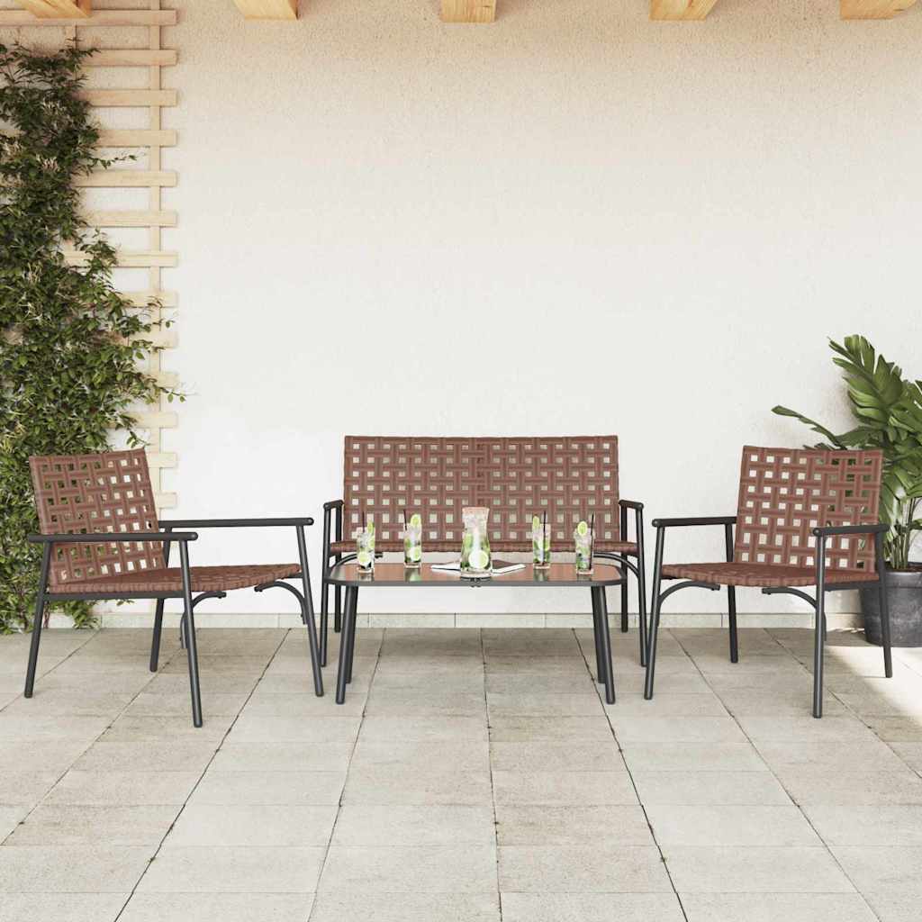 Tuin Eetset 4 Pcs Bruin Poly Rattan
