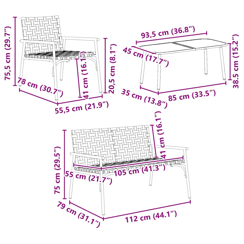 Tuin Eetset 4 Pcs Bruin Poly Rattan