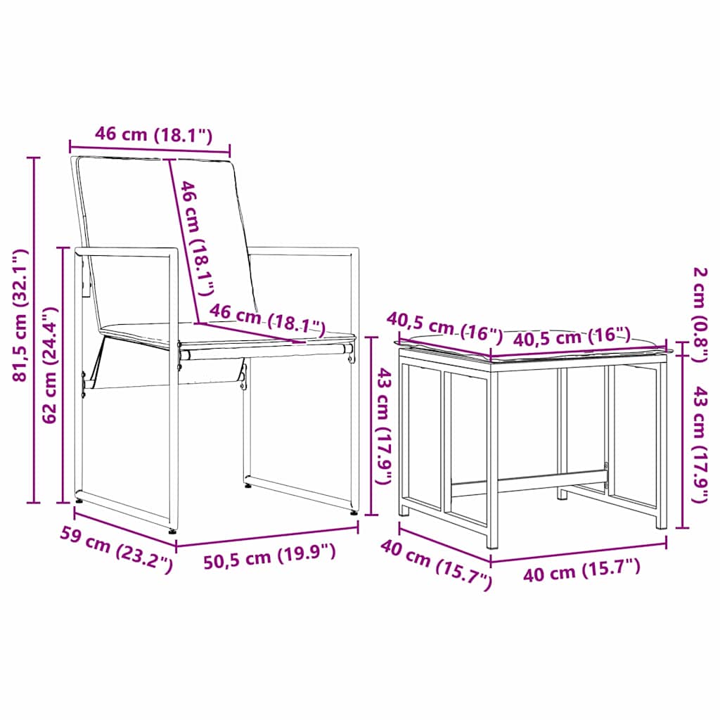 Tuin Eetset 9 Pcs Zwart Staal