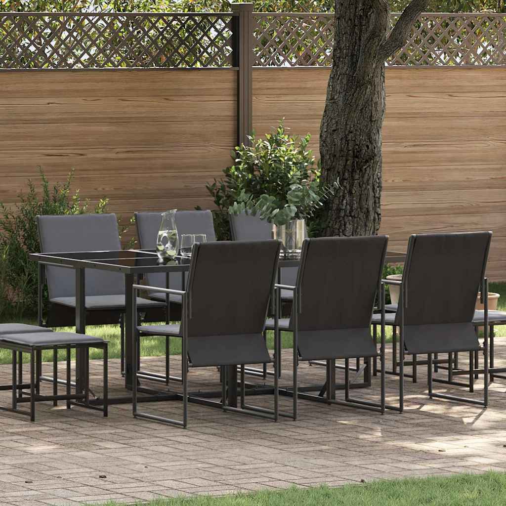Tuin Eetset 9 Pcs Zwart Staal