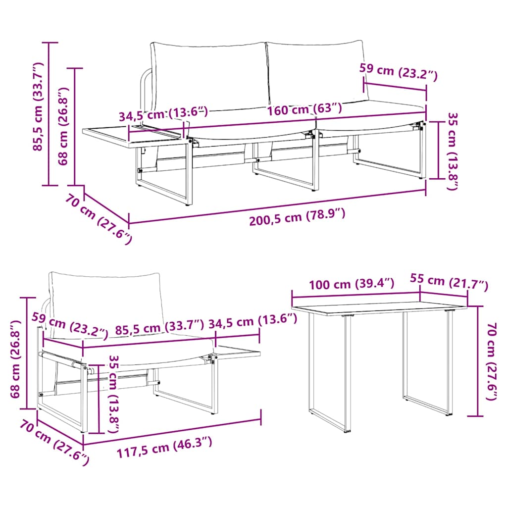 Tuin Eetset 3 Pcs Staal