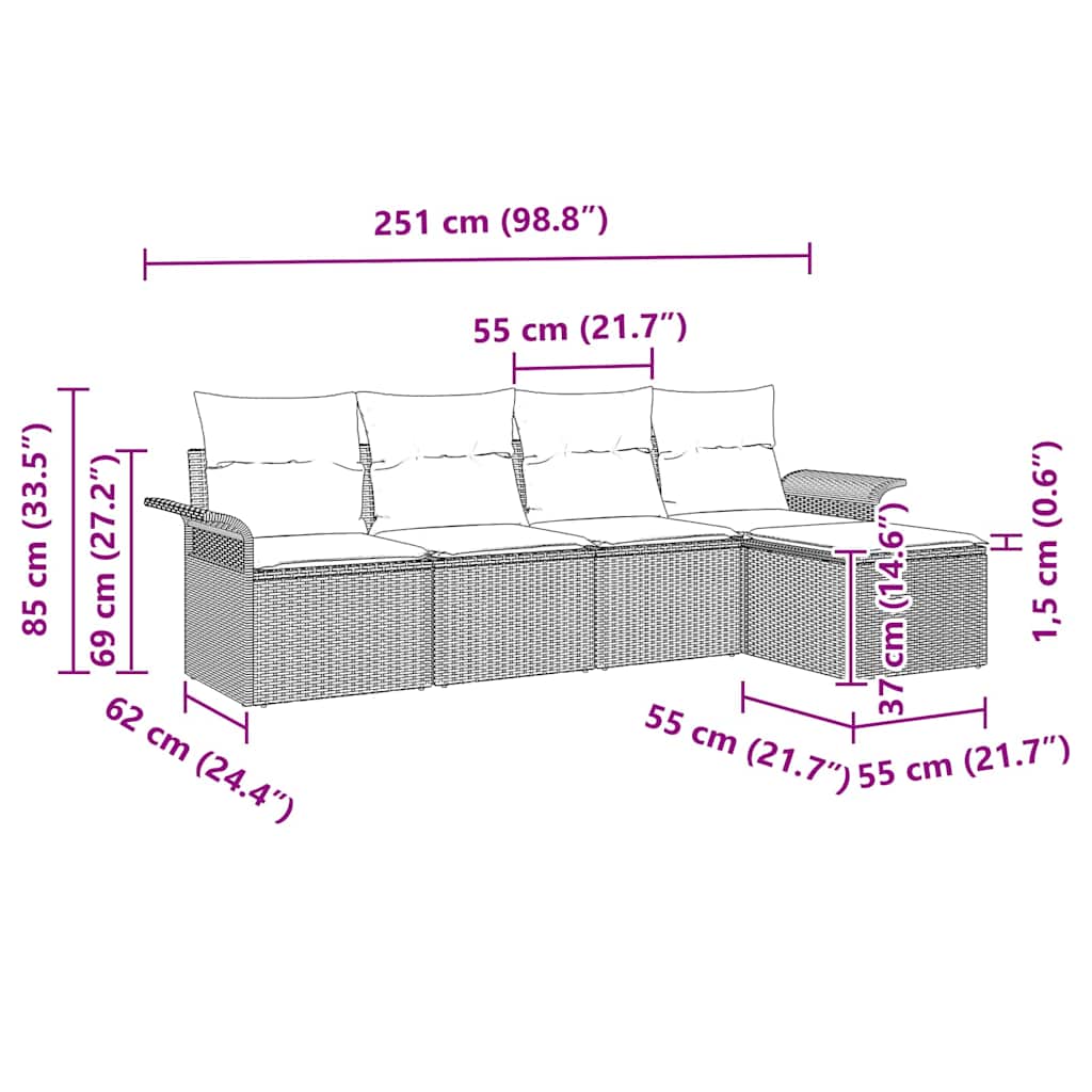 Tuin Sofa Set Met Kussen 5 Pcs Poly Riet