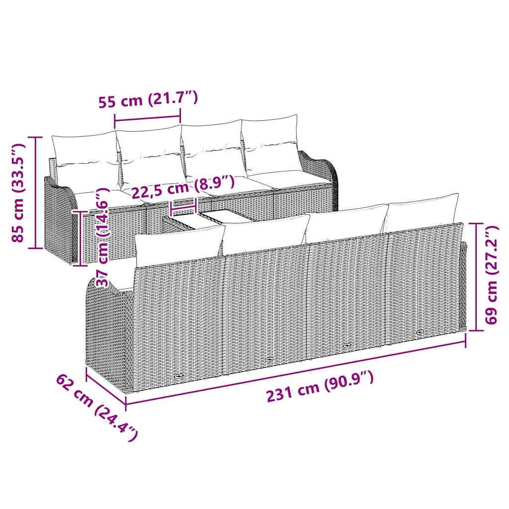 Tuin Sofa Set Met Kussen 9 Pcs 55 X 55 X 37 Cm Poly Riet
