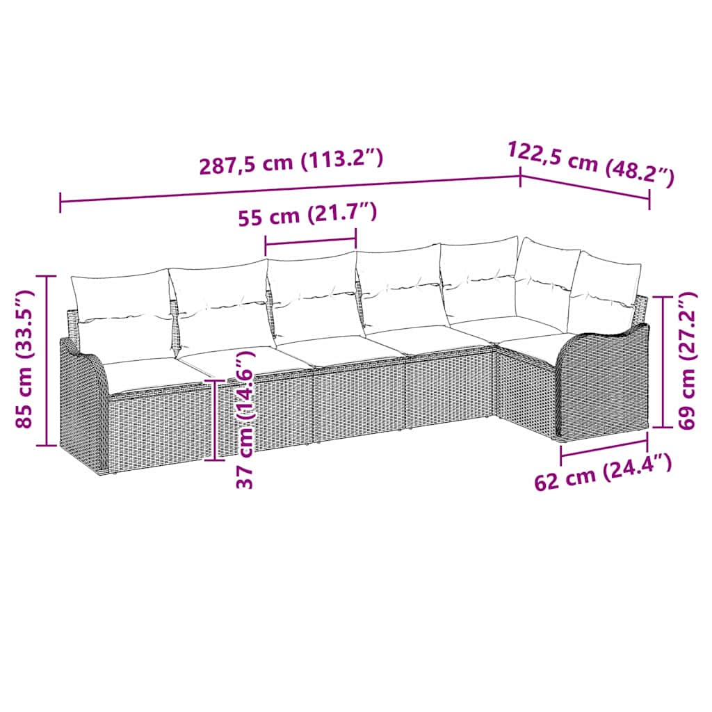 Tuin Sofa Set Met Kussen 6 Pcs Poly Riet