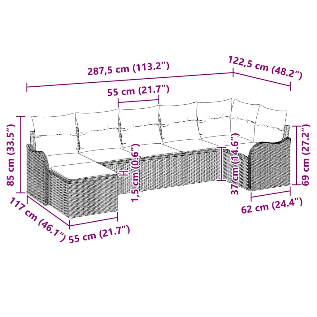 Tuin Sofa Set Met Kussen 7 Pcs Poly Riet