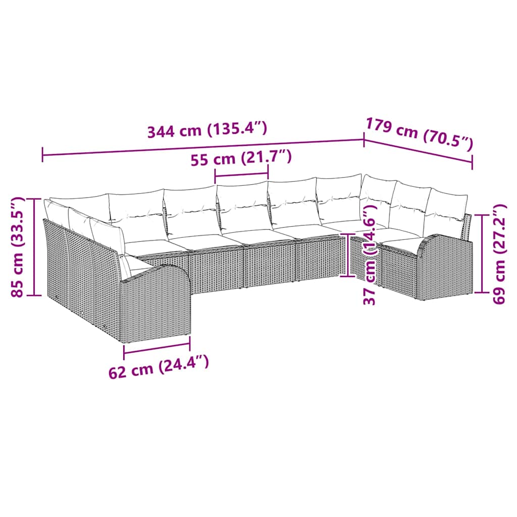Tuin Sofa Set 10 Pcs Poly Riet