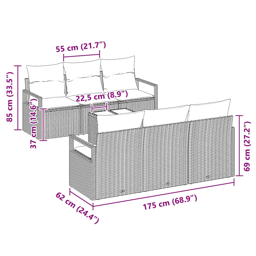 Tuin Sofa Set 7 Pcs 55 X 55 X 37 Cm Poly Rattan