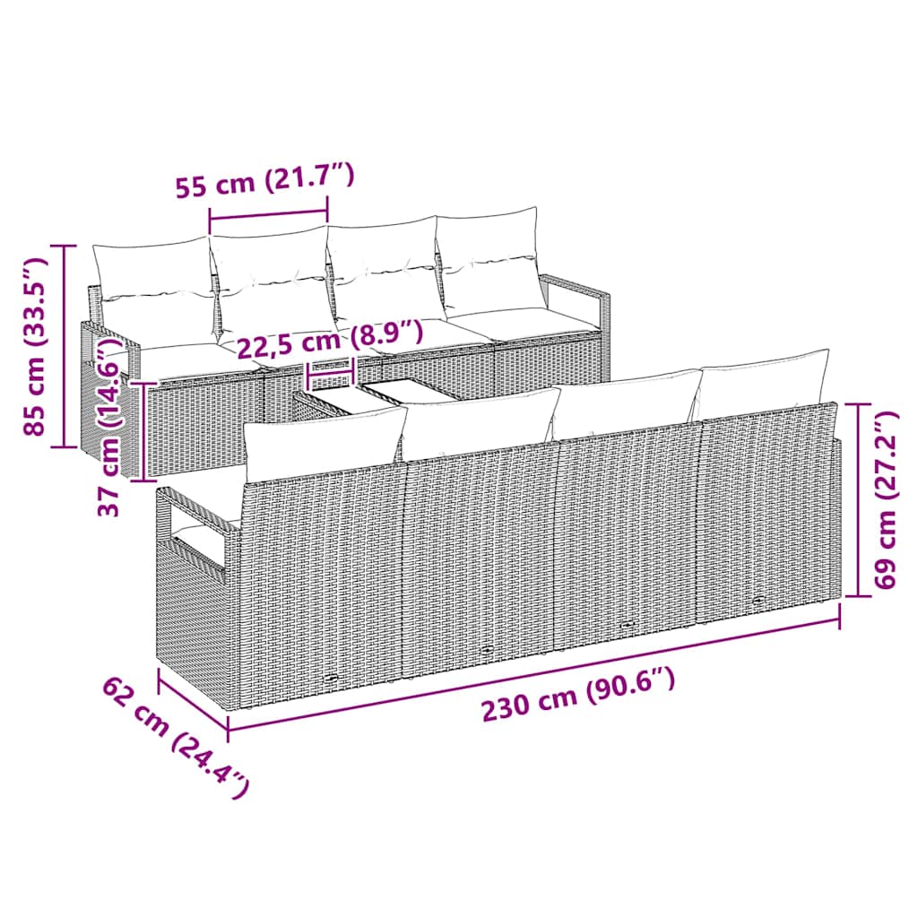 Tuin Sofa Set 7 Pcs 55 X 55 X 37 Cm Poly Rattan