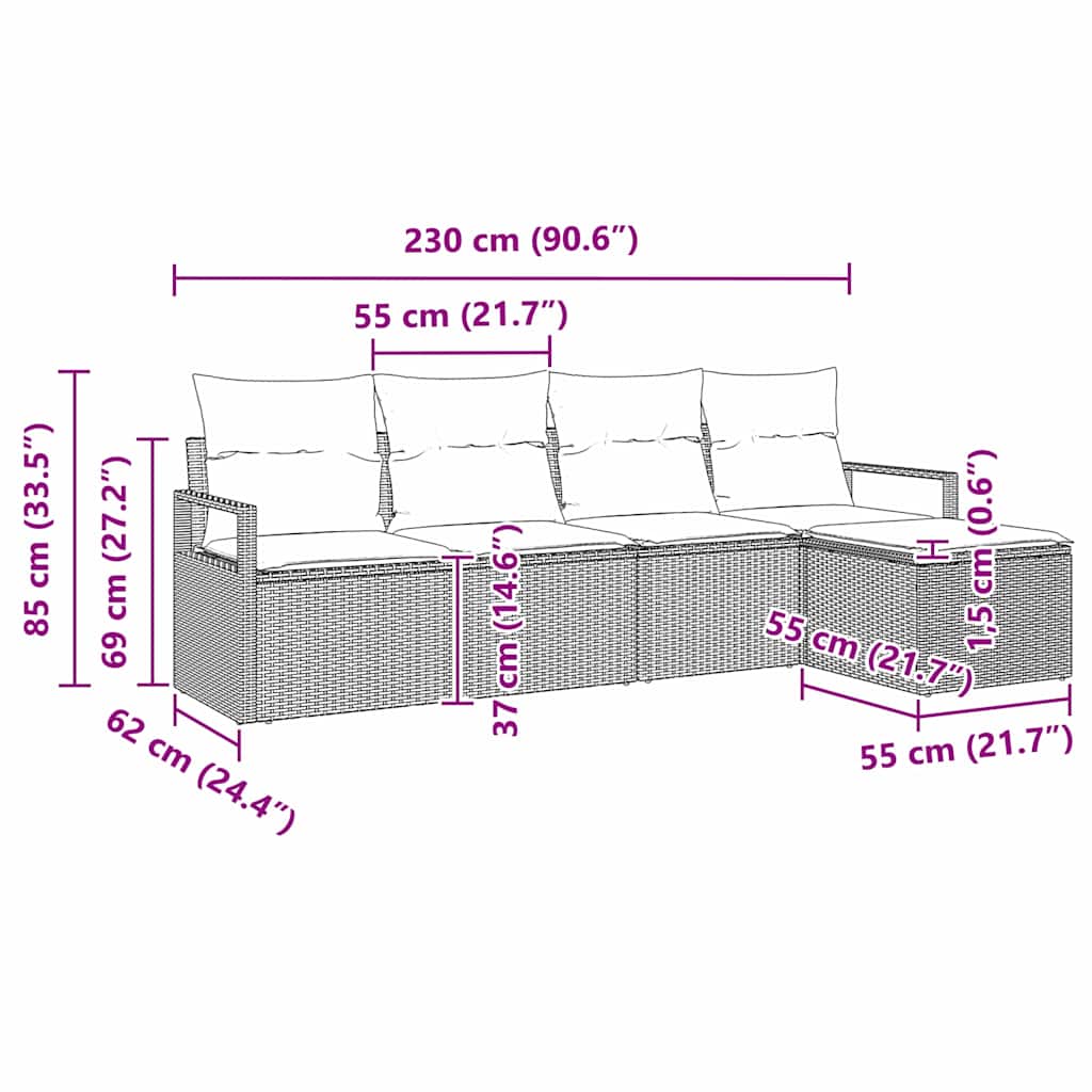 Tuin Sofa Set 5 Pcs Poly Riet