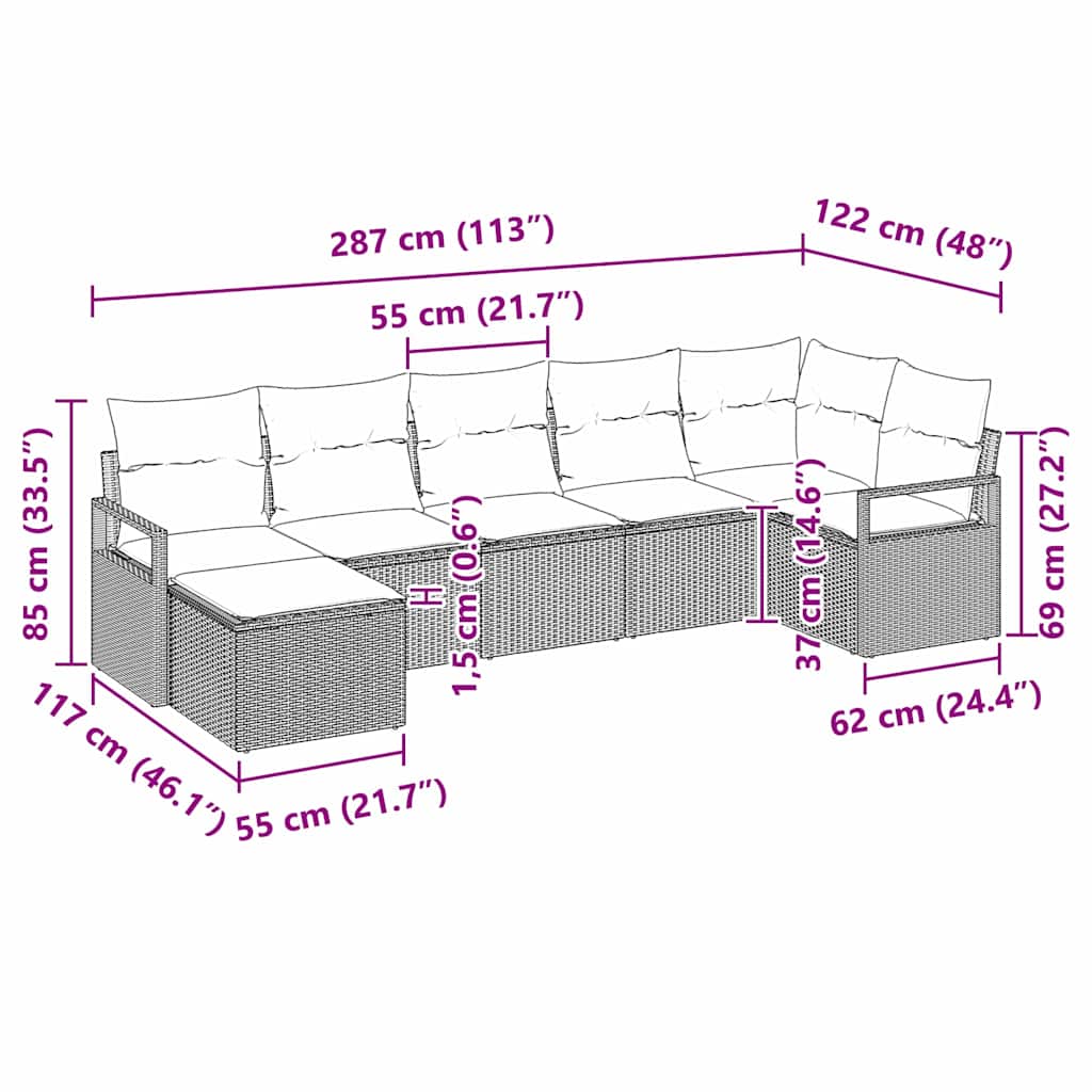 Tuin Sofa Set 7 Pcs Poly Riet
