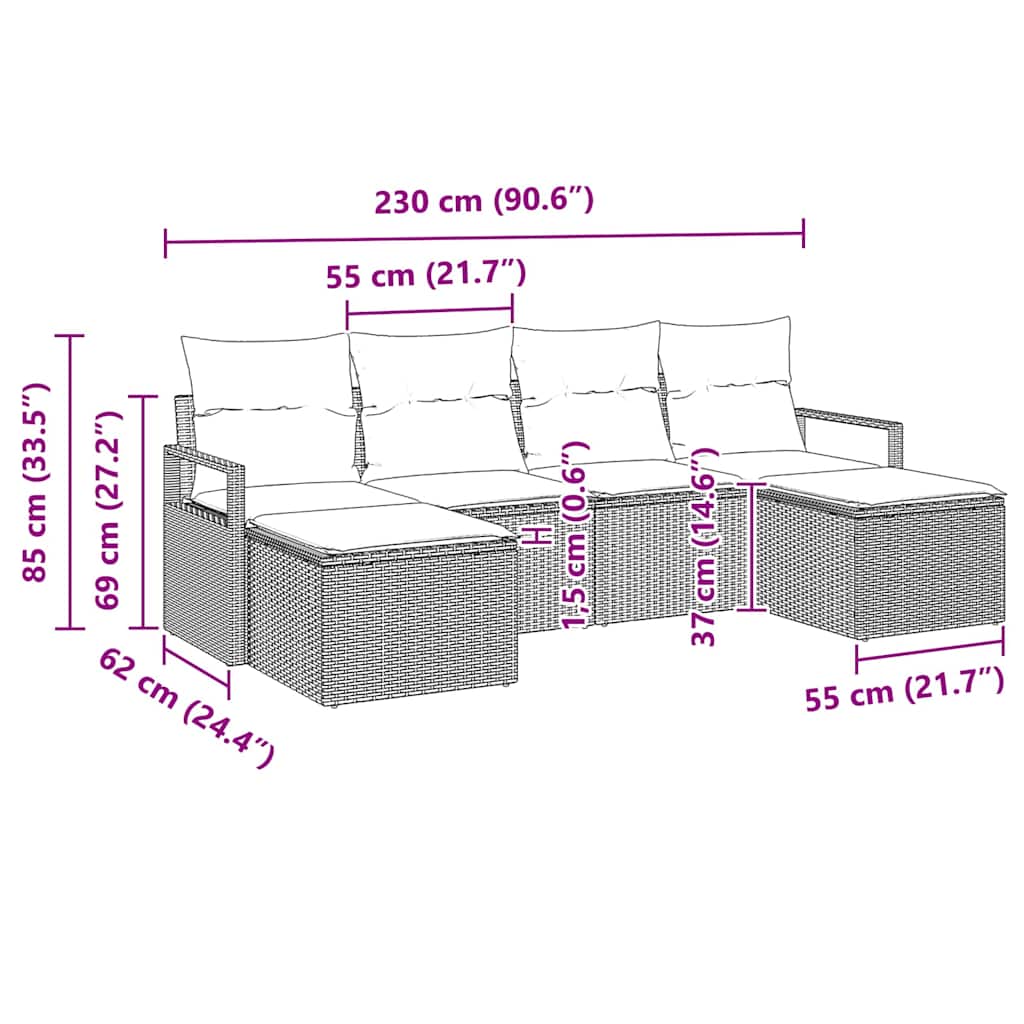 Tuin Sofa Set 6 Pcs Poly Riet
