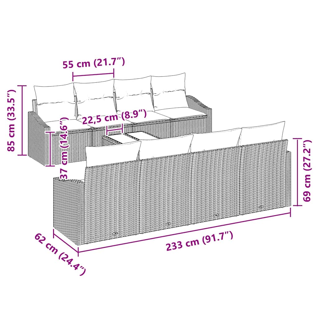 Tuin Sofa Set Met Kussen 9 Pcs 55 X 55 X 37 Cm