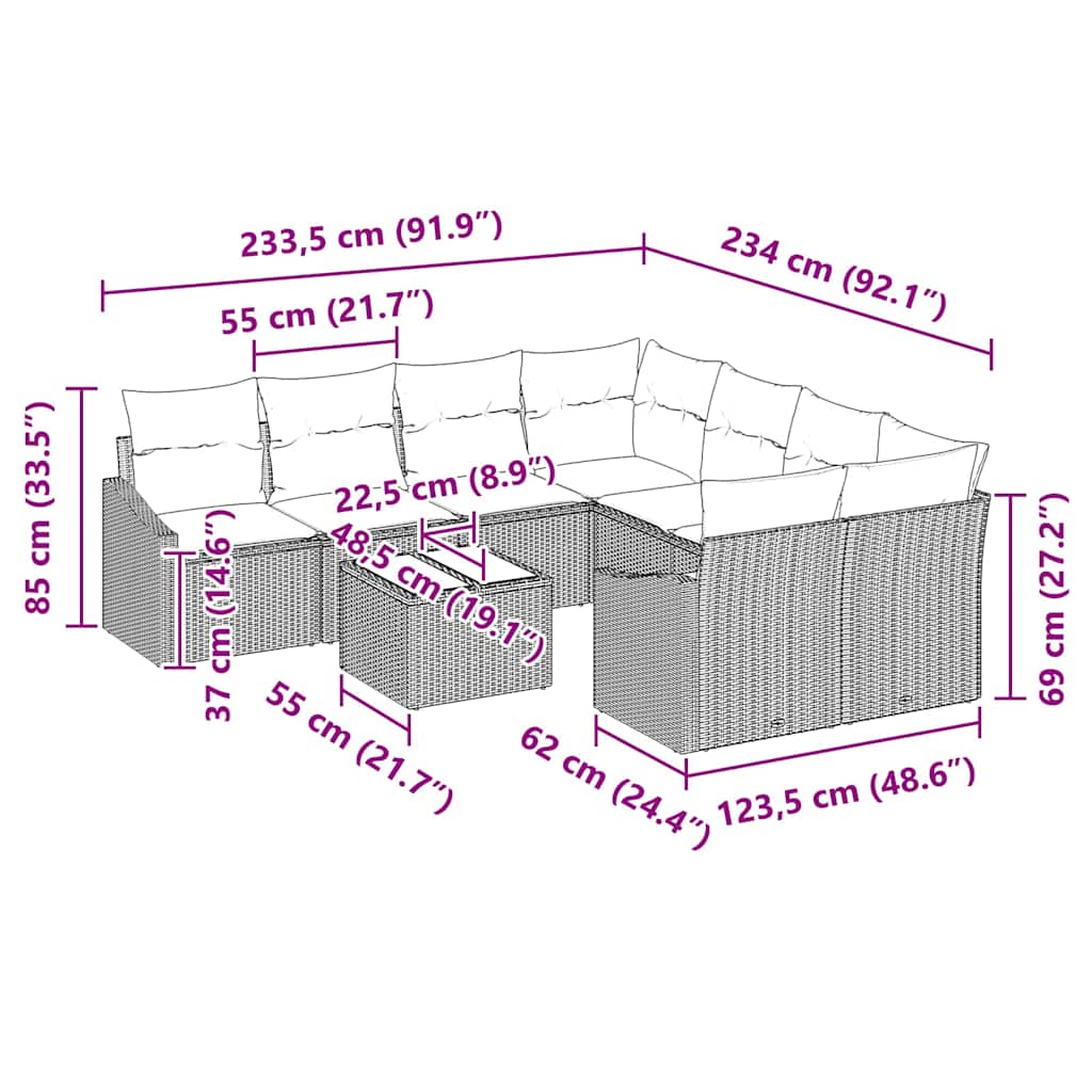 Tuin Sofa Set Met Kussen Met Opslag 9 Pcs 55 X 55 X 37 Cm