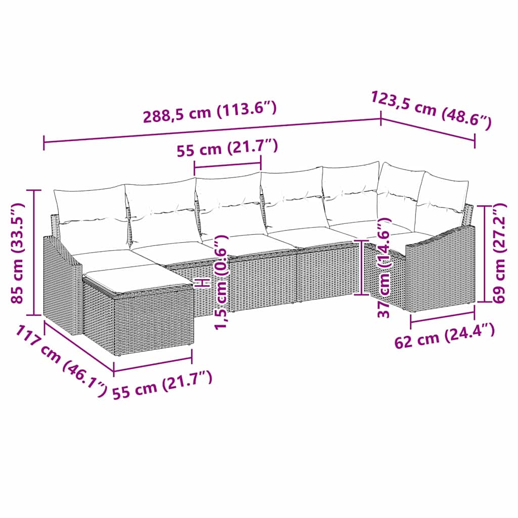 Tuin Sofa Set 7 Pcs Poly Riet