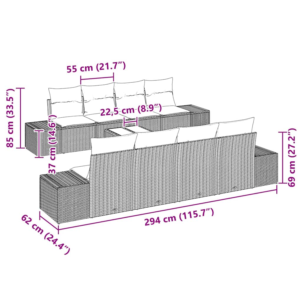 Tuin Sofa Set Met Kussen 7 Pcs 55 X 55 X 37 Cm