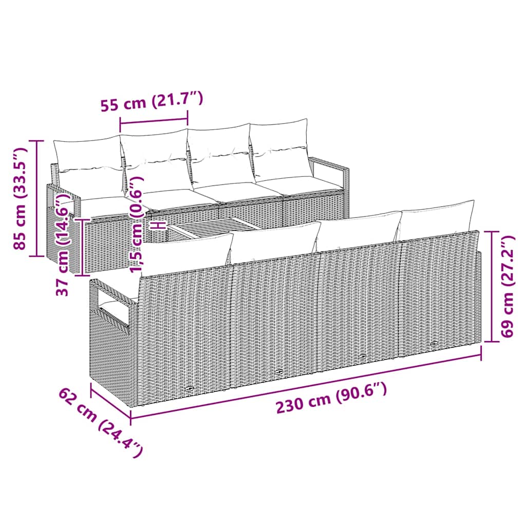 Tuin Sofa Set Met Kussen 9 Pcs Poly Riet