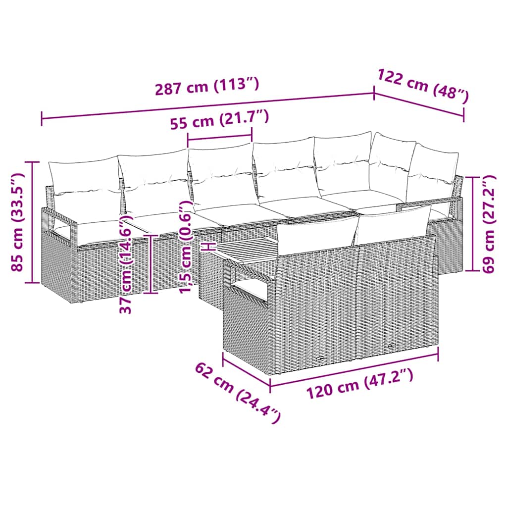 Tuin Sofa Set Met Kussen 9 Pcs Poly Riet