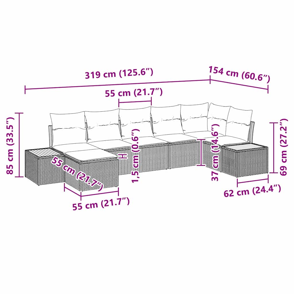 Tuin Sofa Set Met Kussen 7 Pcs Poly Riet