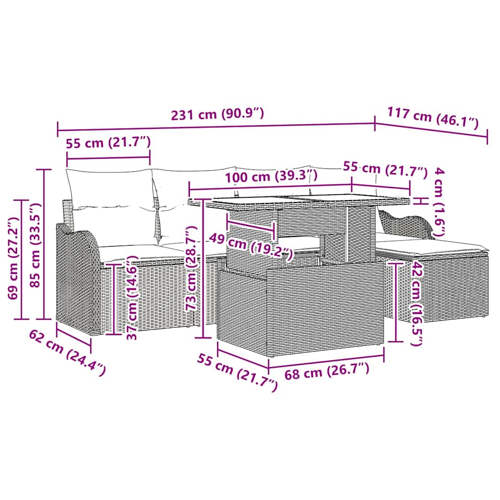 Tuin Sofa Set Met Kussen 6 Pcs Poly Riet