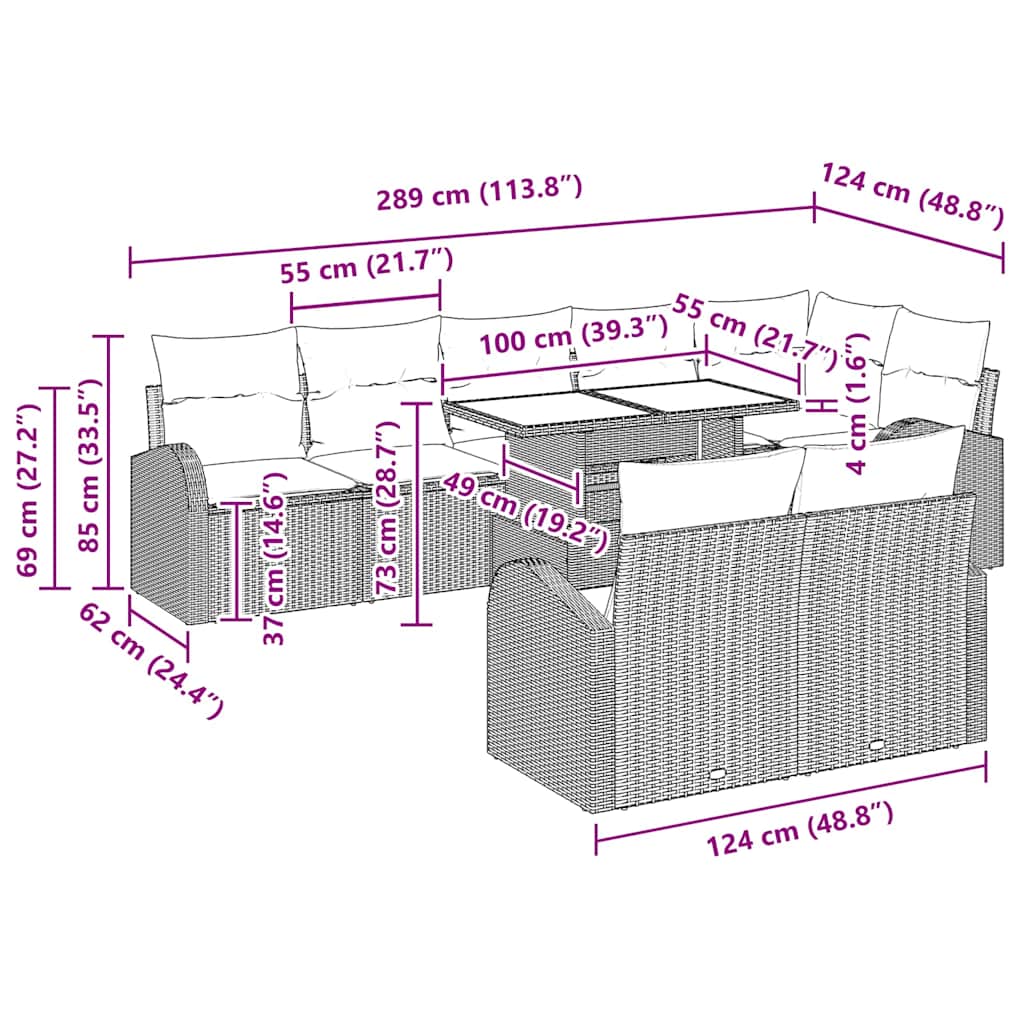 Tuin Sofa Set 9 Pcs 100 X 55 X 73 Cm