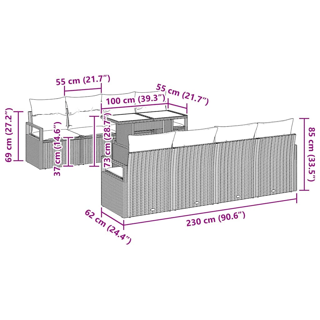 Tuin Sofa Set Met Kussen 7 Pcs 100 X 55 X 73 Cm
