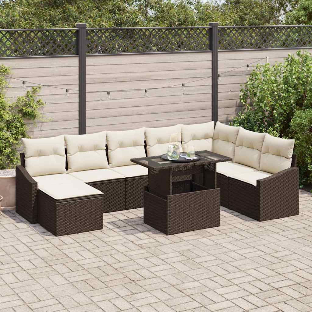 Tuin Sofa Set 9 Pcs Poly Rattan, Gepoedercoat Staal