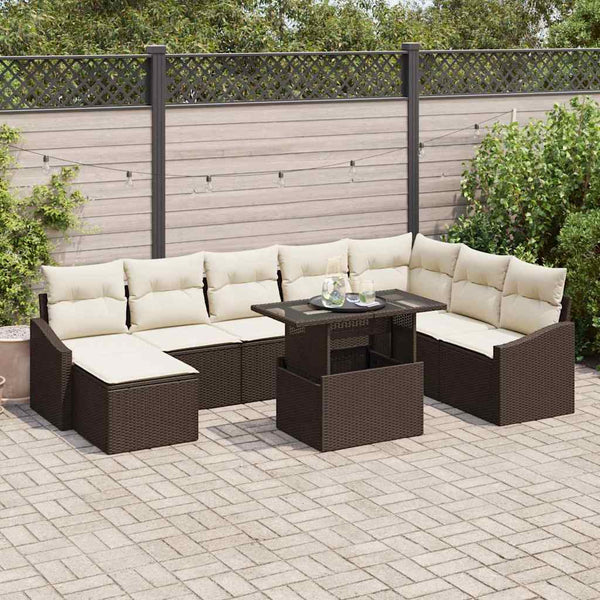 Tuin Sofa Set 9 Pcs Poly Rattan, Gepoedercoat Staal