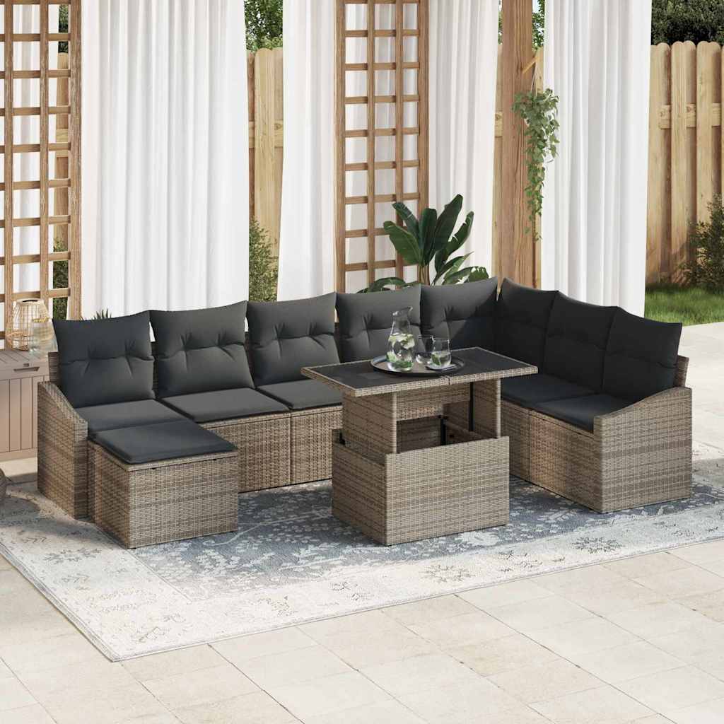Tuin Sofa Set 9 Pcs Poly Rattan, Gepoedercoat Staal