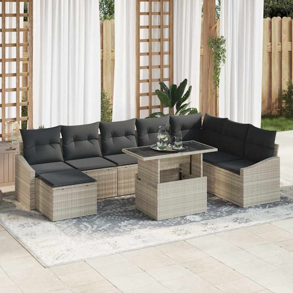 Tuin Sofa Set 9 Pcs Poly Rattan, Gepoedercoat Staal
